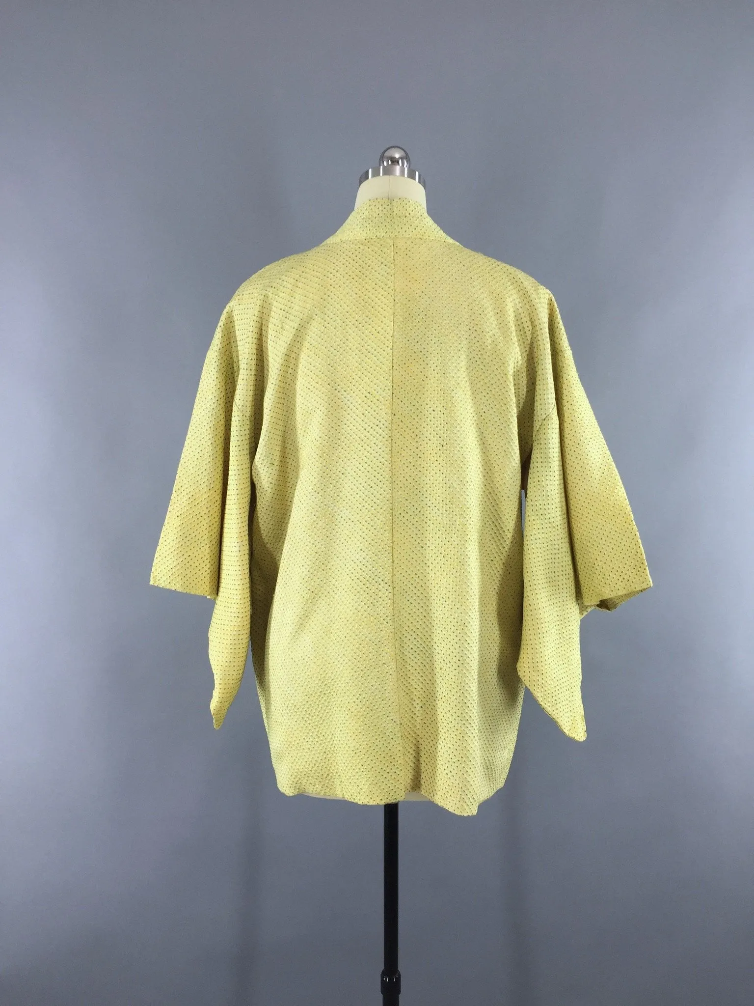 1960s Vintage Silk Haori Kimono Cardigan Jacket in Yellow and Green Shibori