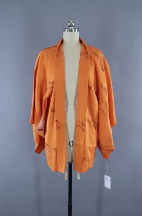 1970s Vintage Silk Haori Kimono Jacket Cardigan/ Bright Orange Clouds