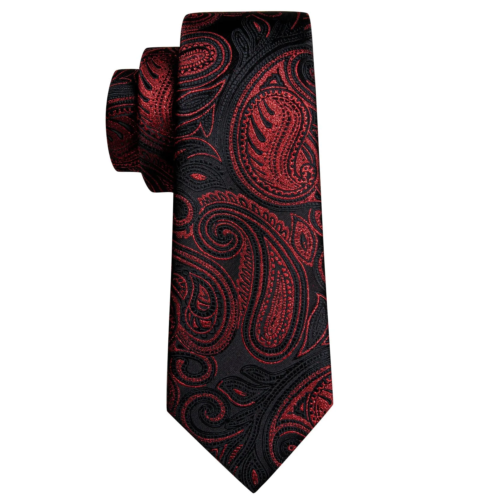 2PCS Luxury Black Red Shining Paisley Jacquard Men's Vest Tie Set