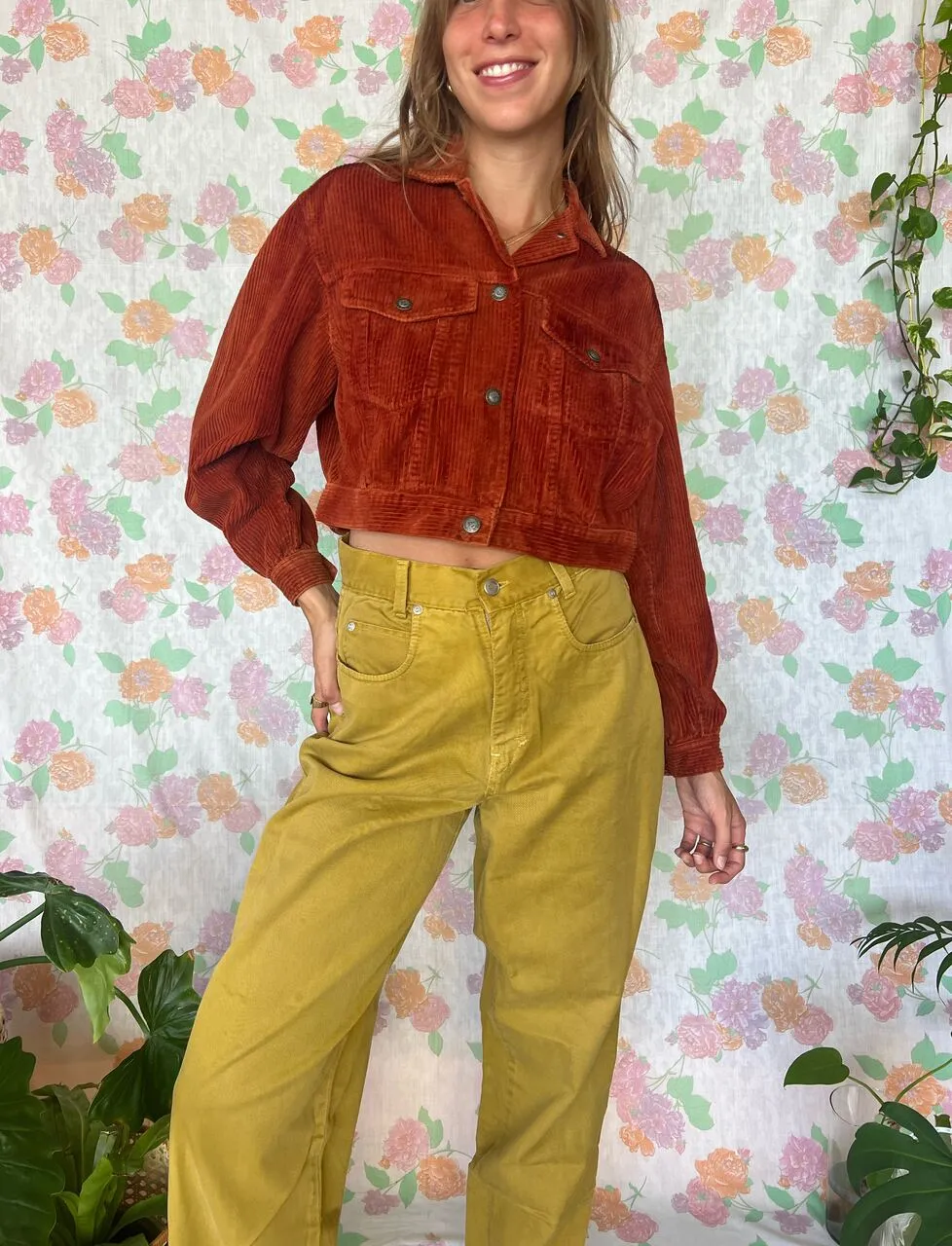 90's Terracotta Corduroy Cropped Jacket