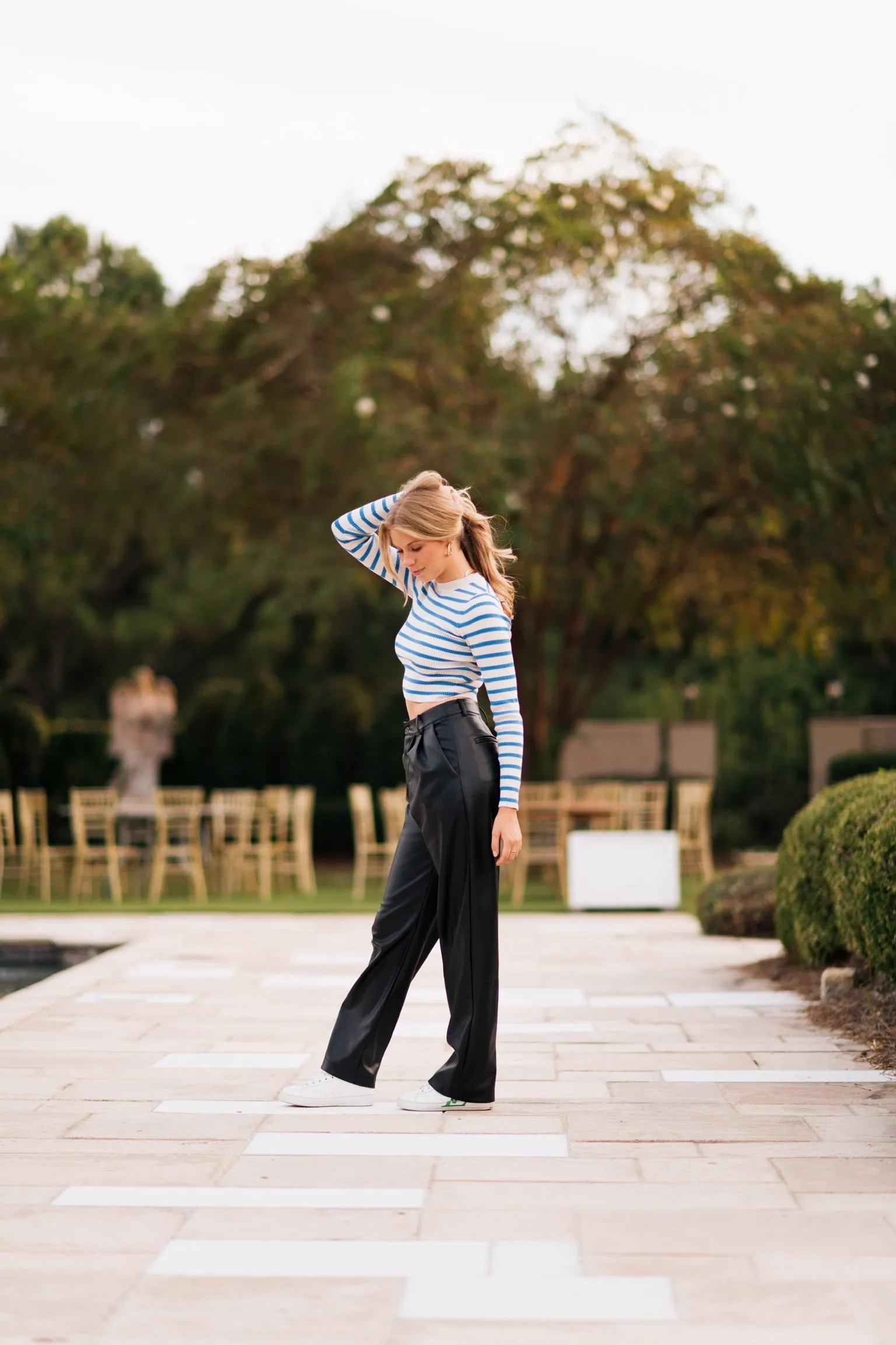 Adrienne Crew Long Sleeve Striped Top - Blue