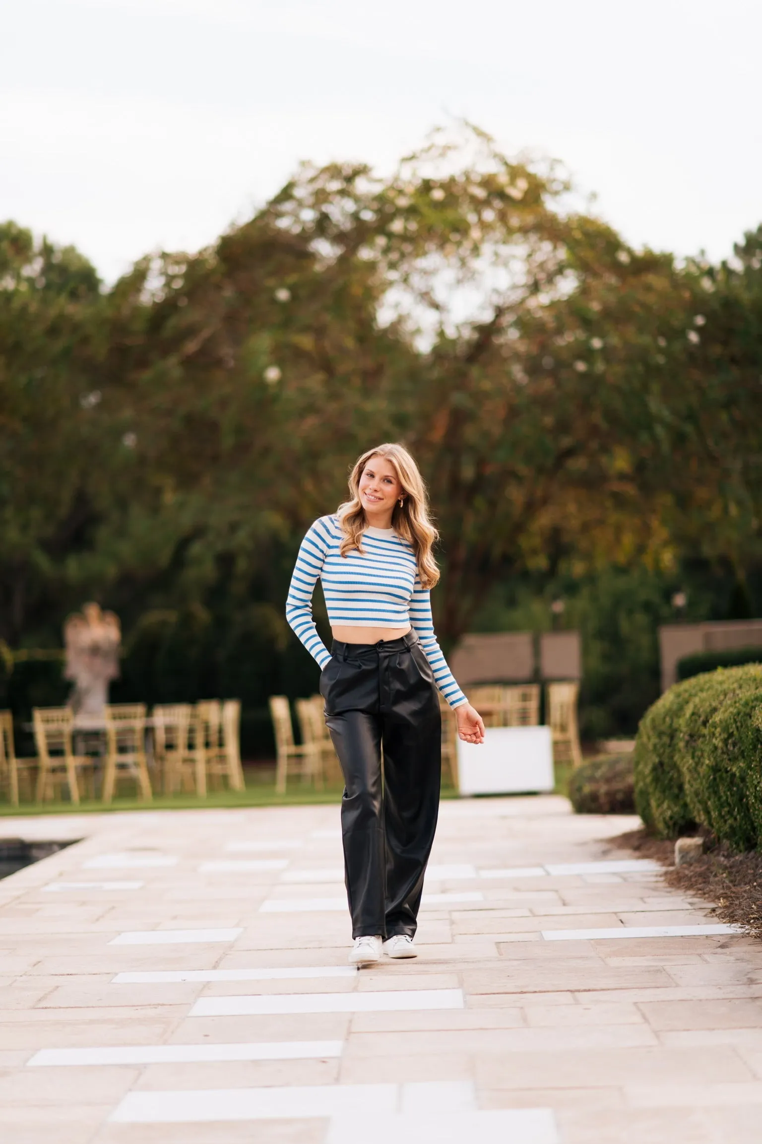 Adrienne Crew Long Sleeve Striped Top - Blue