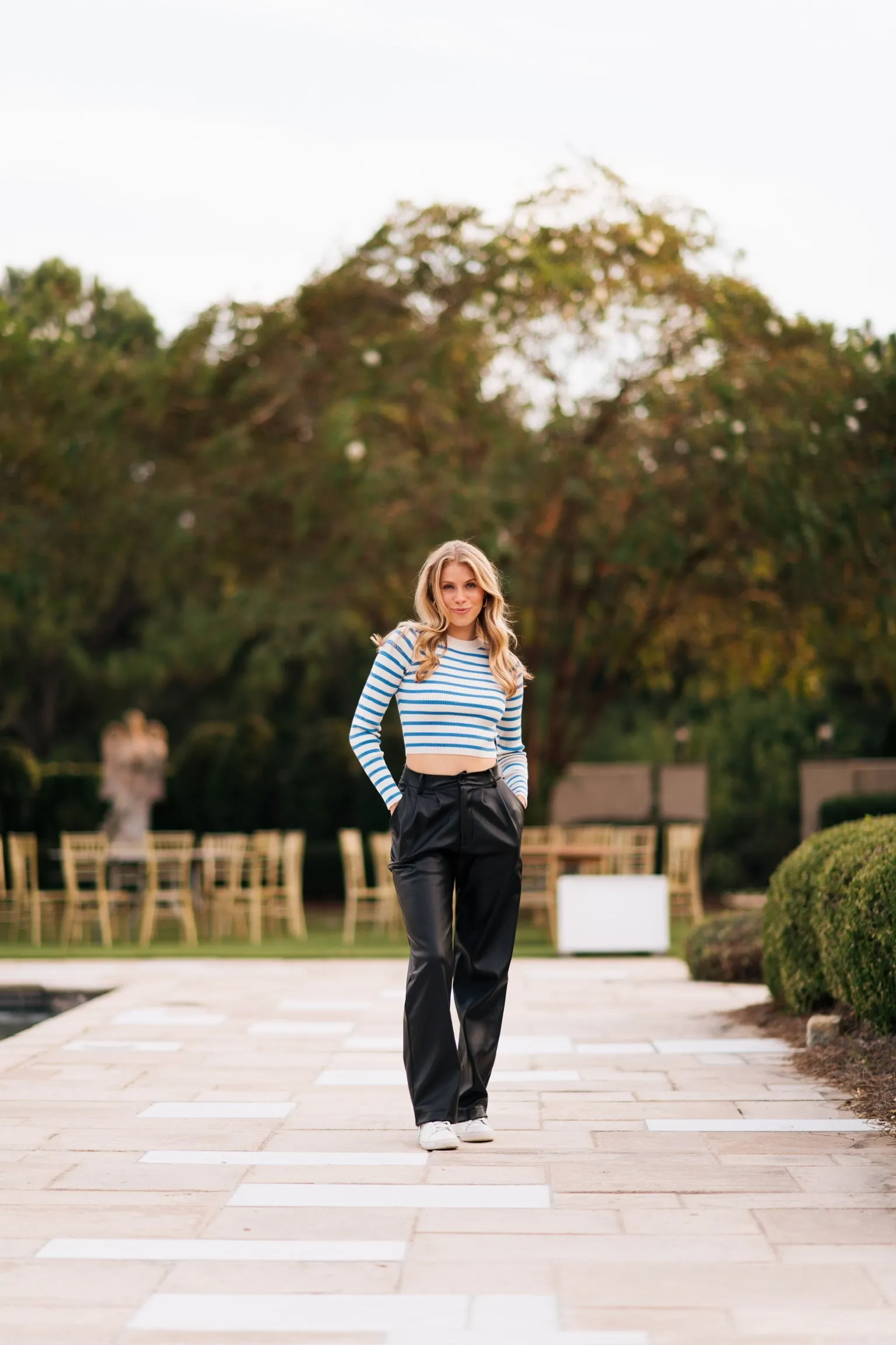 Adrienne Crew Long Sleeve Striped Top - Blue