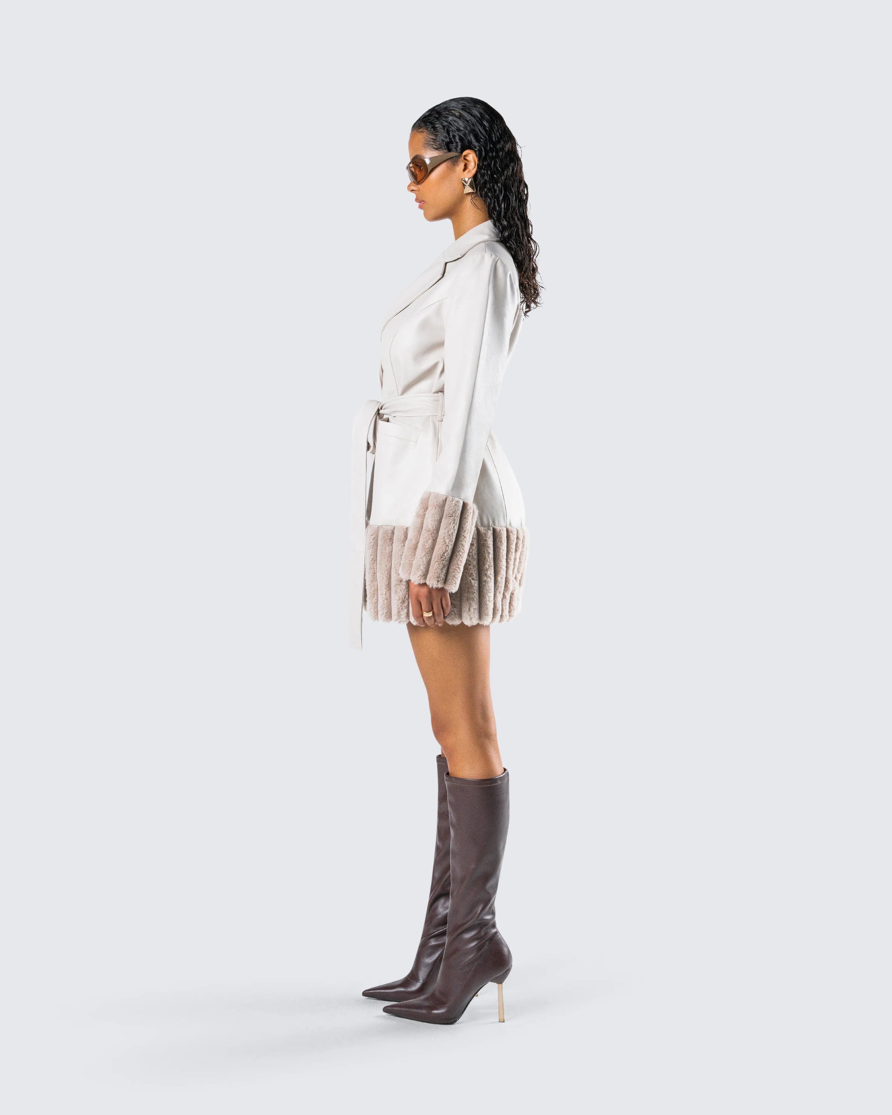 Amadee Ivory Vegan Leather Coat