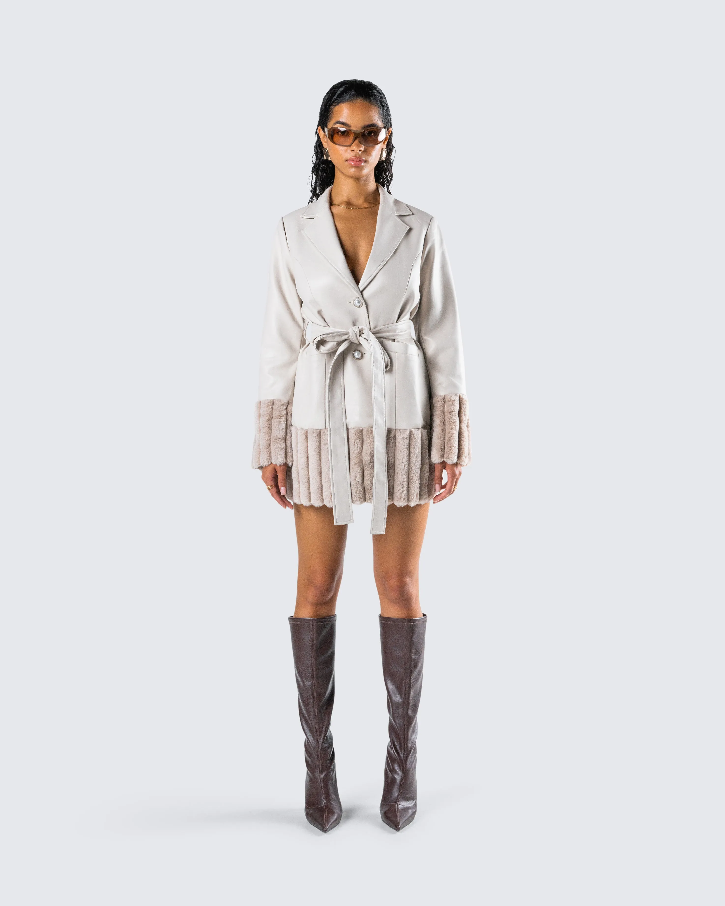 Amadee Ivory Vegan Leather Coat