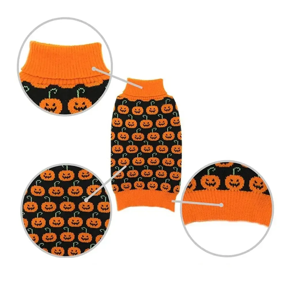 Anniepaw Winter Christmas Knitted Sweater with Halloween Pumpkin for Small to Medium Dogs Cats Puppy Jacket