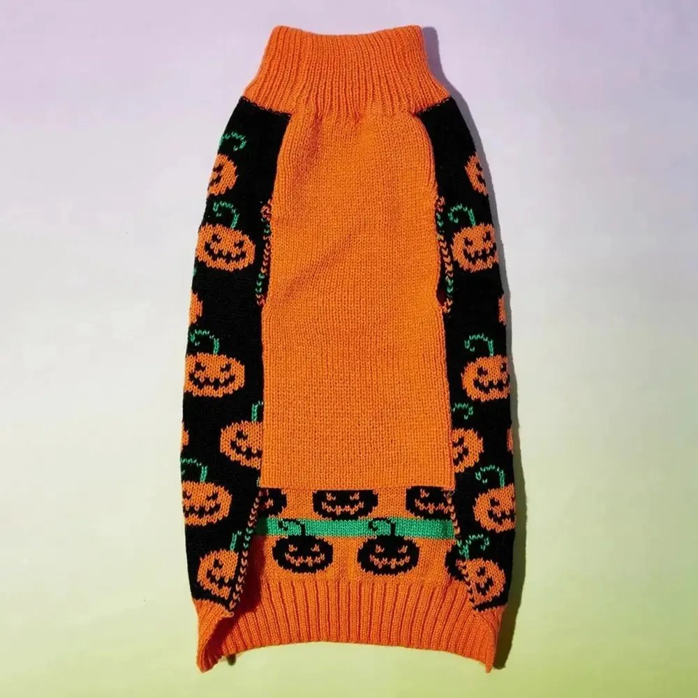 Anniepaw Winter Christmas Knitted Sweater with Halloween Pumpkin for Small to Medium Dogs Cats Puppy Jacket