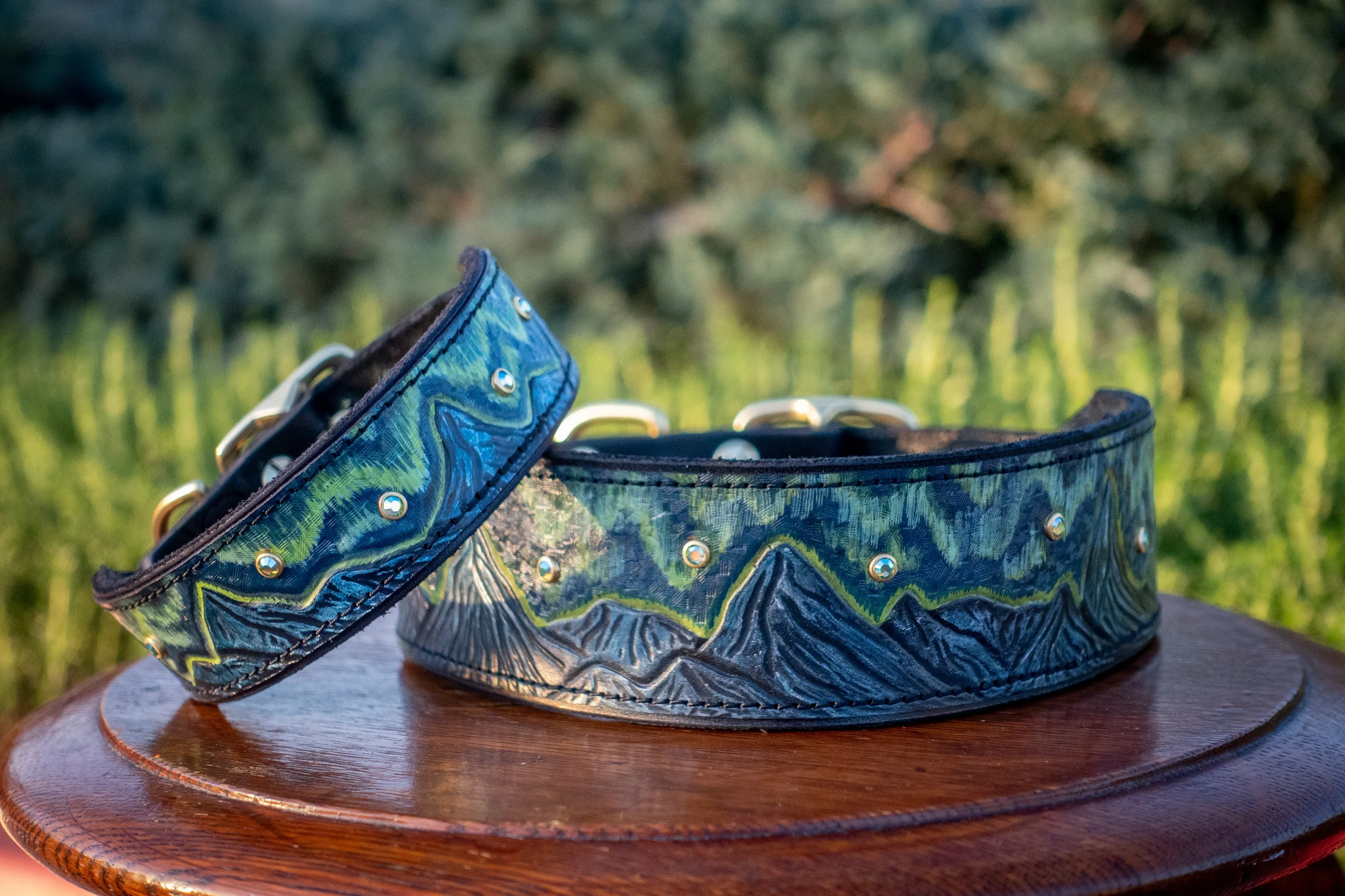 Aurora Borealis Leather Dog Collar