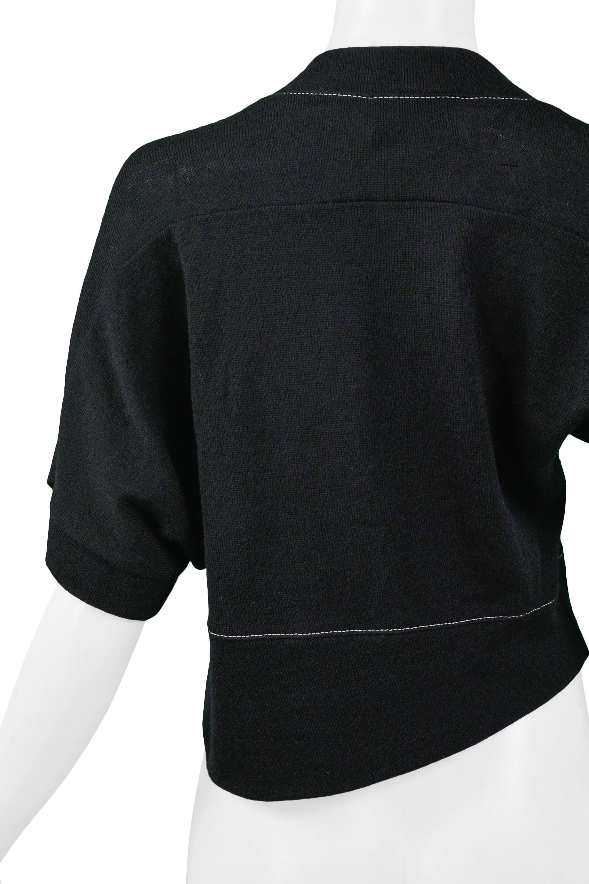 BALENCIAGA BLACK ASYMMETRICAL SWEATER WITH WHITE STITCHING 2002