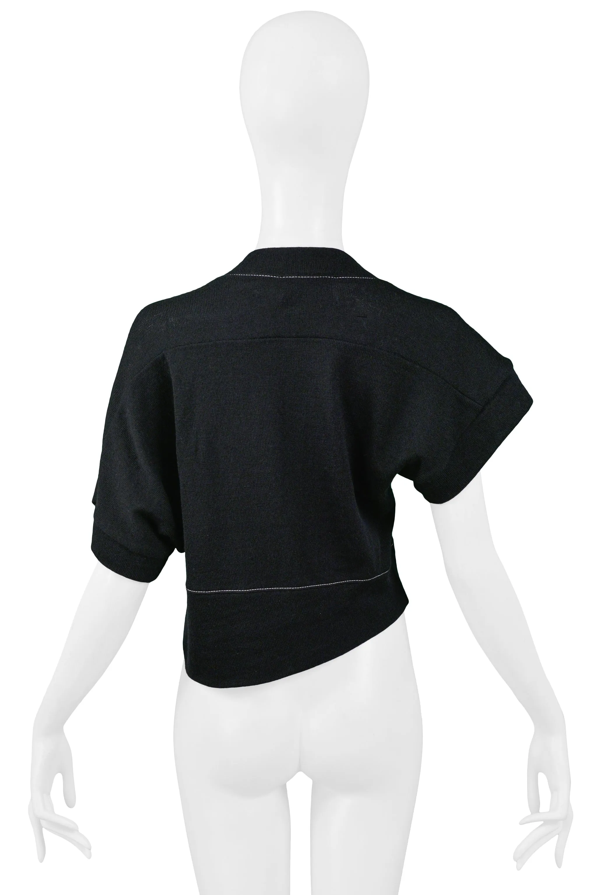 BALENCIAGA BLACK ASYMMETRICAL SWEATER WITH WHITE STITCHING 2002