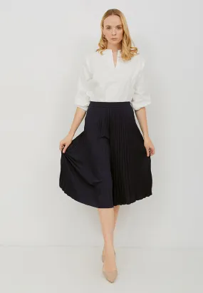 Basic Pleated Culottes Midi Navy