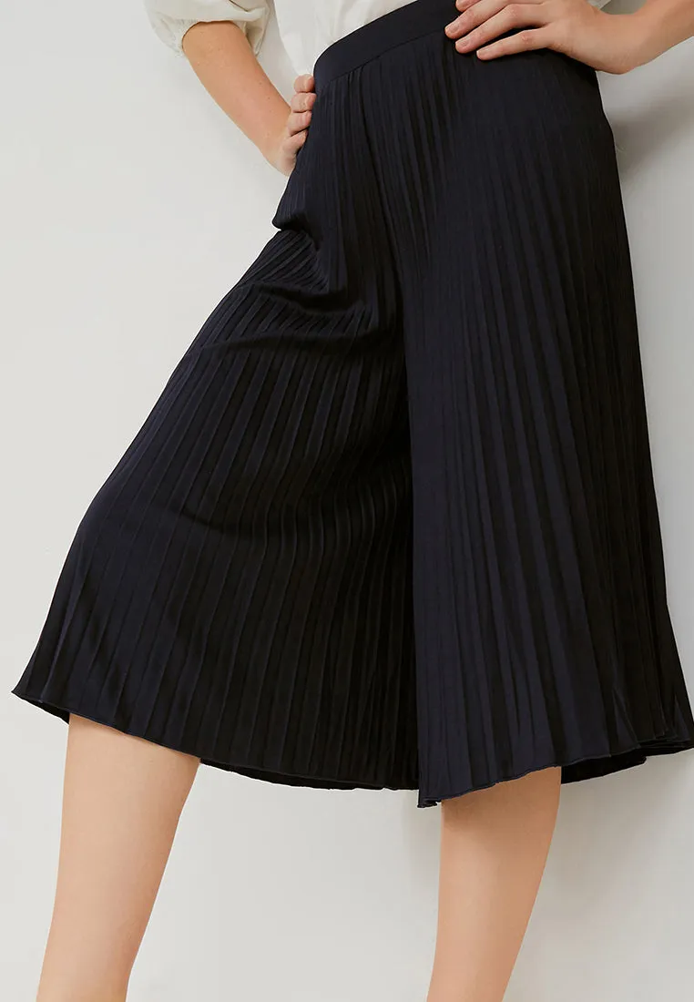 Basic Pleated Culottes Midi Navy