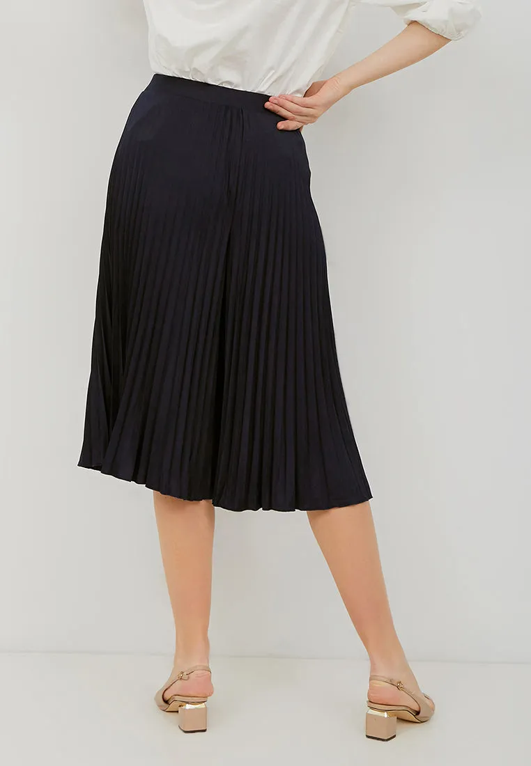 Basic Pleated Culottes Midi Navy