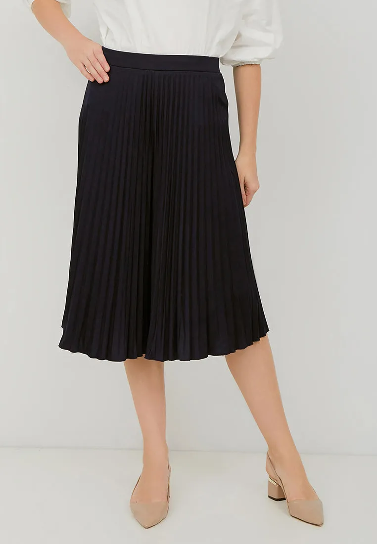 Basic Pleated Culottes Midi Navy