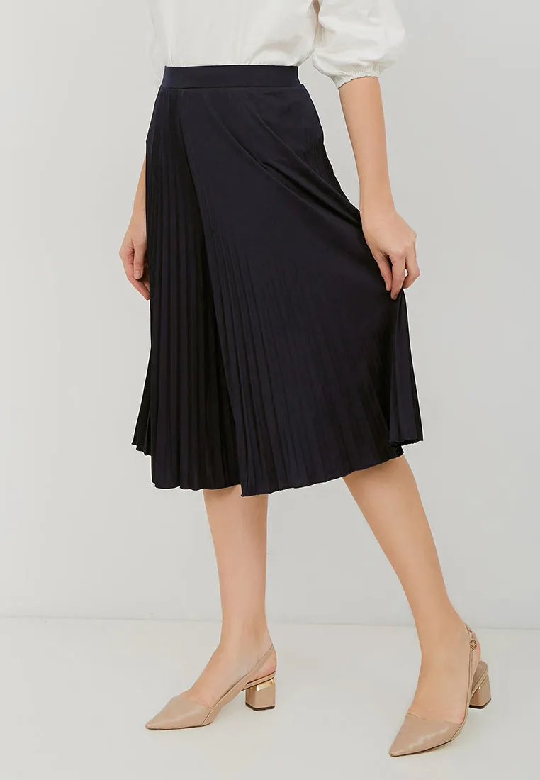 Basic Pleated Culottes Midi Navy