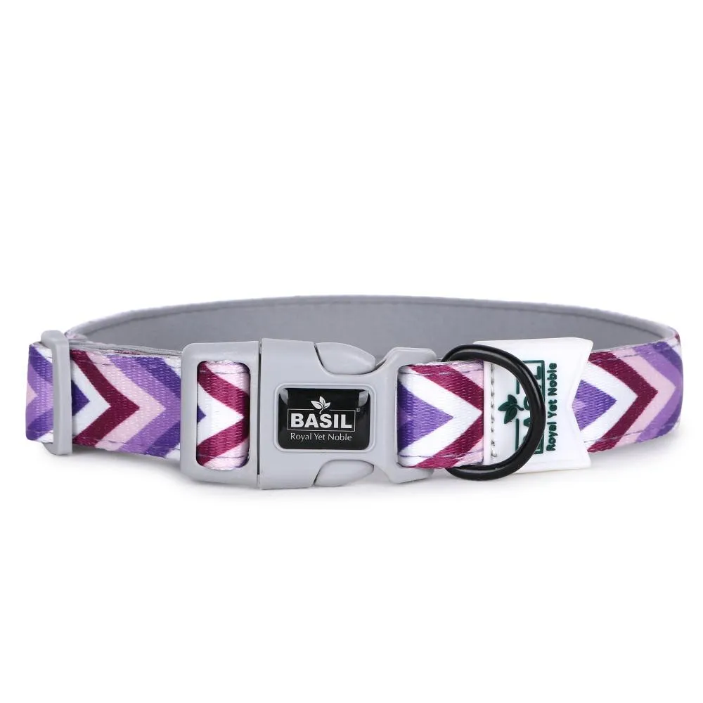 BASIL Zig-Zag Padded Adjustable Collar for Dogs & Puppies, Purple