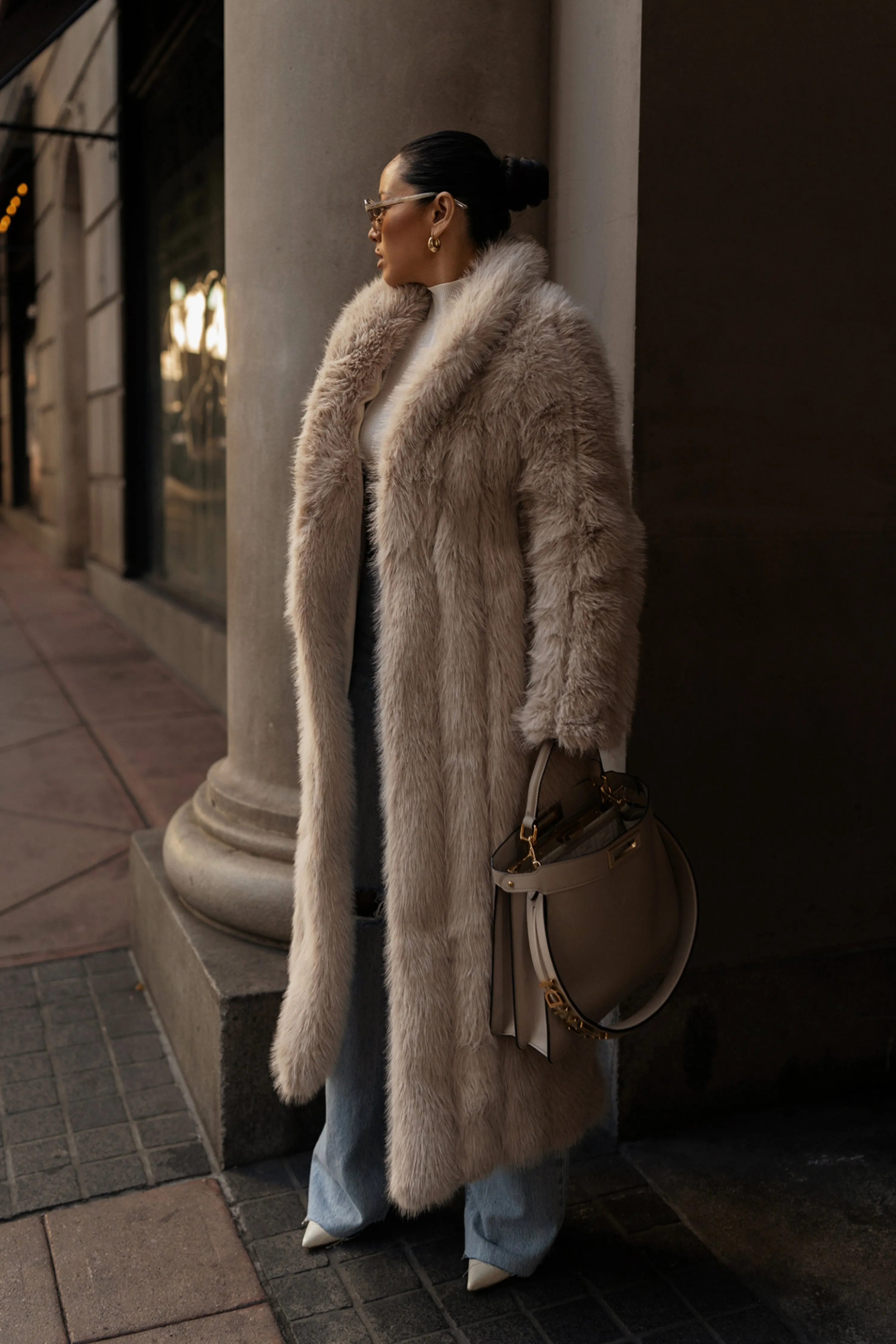 Beige Manhattan Faux Fur Coat