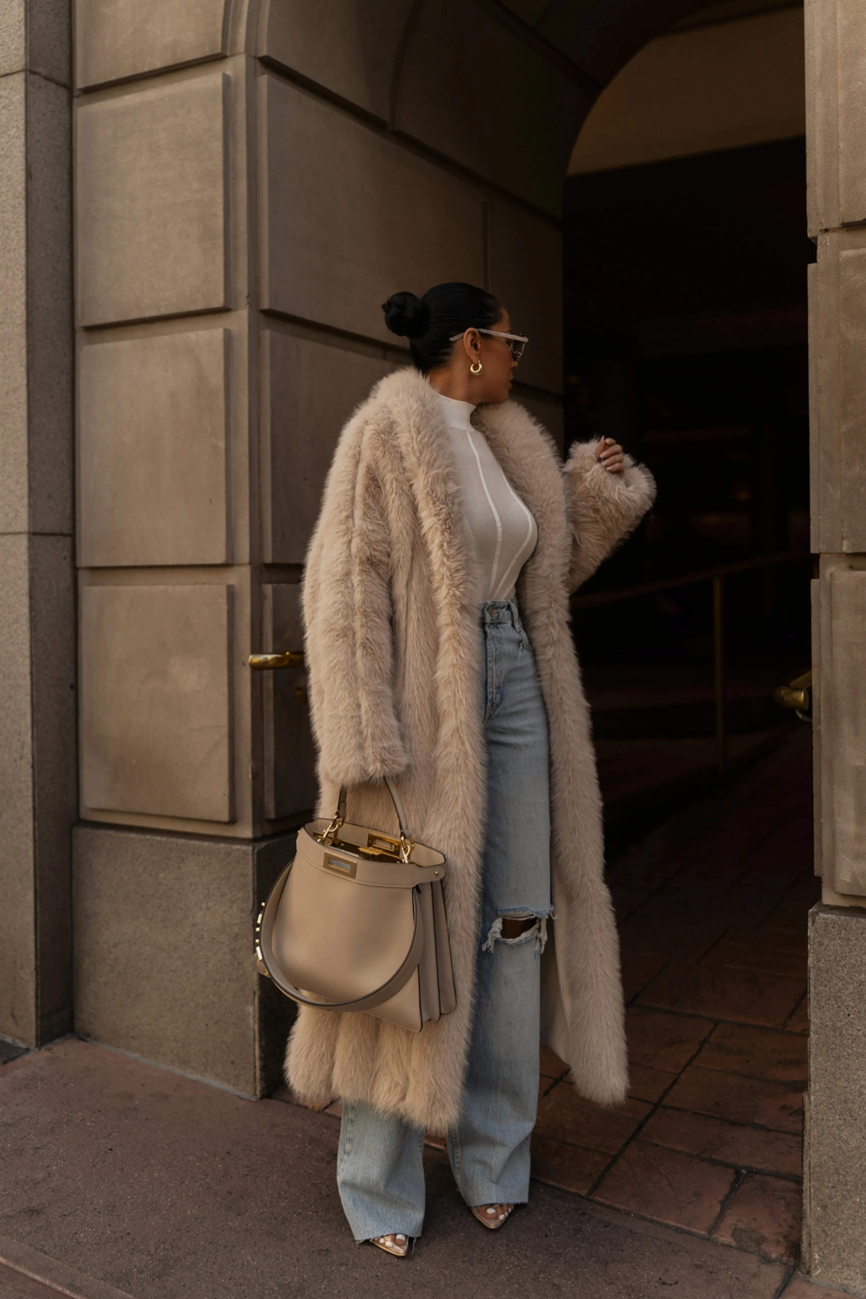 Beige Manhattan Faux Fur Coat