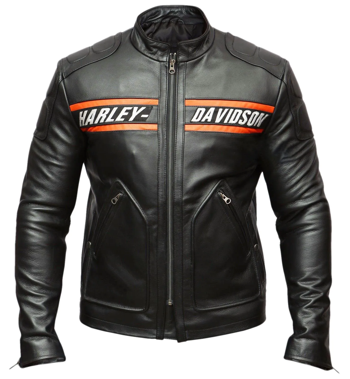 Bill Goldberg HD Genuine Leather Motorcycle Jacket - Classic HD Biker Jacket - Orange and Black HD jacket - 2101001