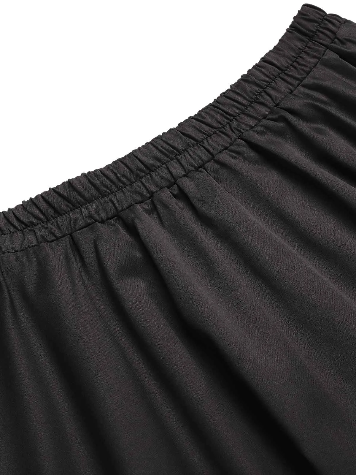 Black 1950s Solid Elastic Waist Pleated Skirt