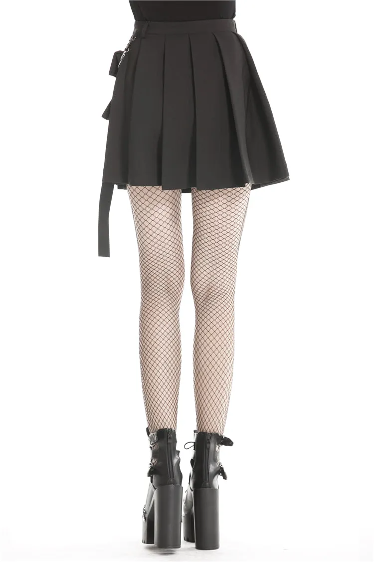 Black casual punk pleated short skirt with bag side KW152