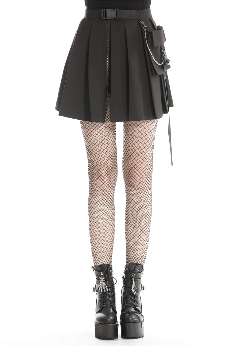 Black casual punk pleated short skirt with bag side KW152