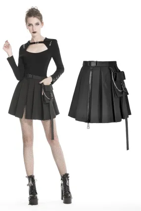 Black casual punk pleated short skirt with bag side KW152