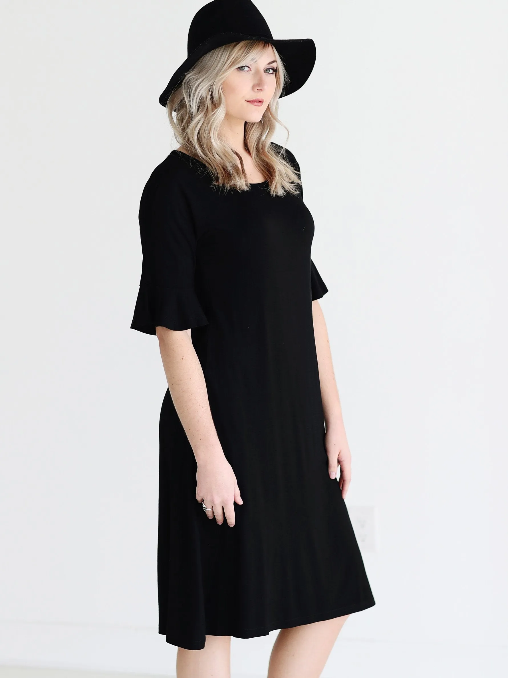 Black DLMN Cropped Bell Sleeve Midi Dress