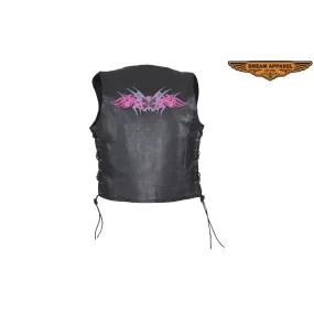 Black Gun Pocket Vest W/ Small Studded Pink Butterfly