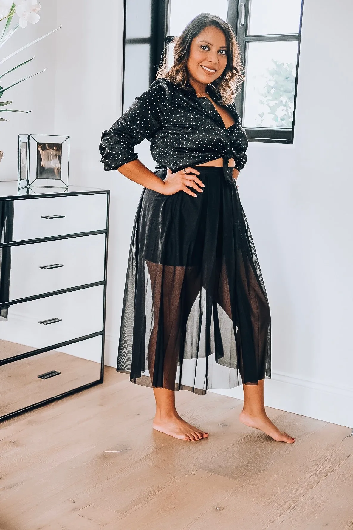 Black Long Sleeve Blouse with Shimmer Flecks