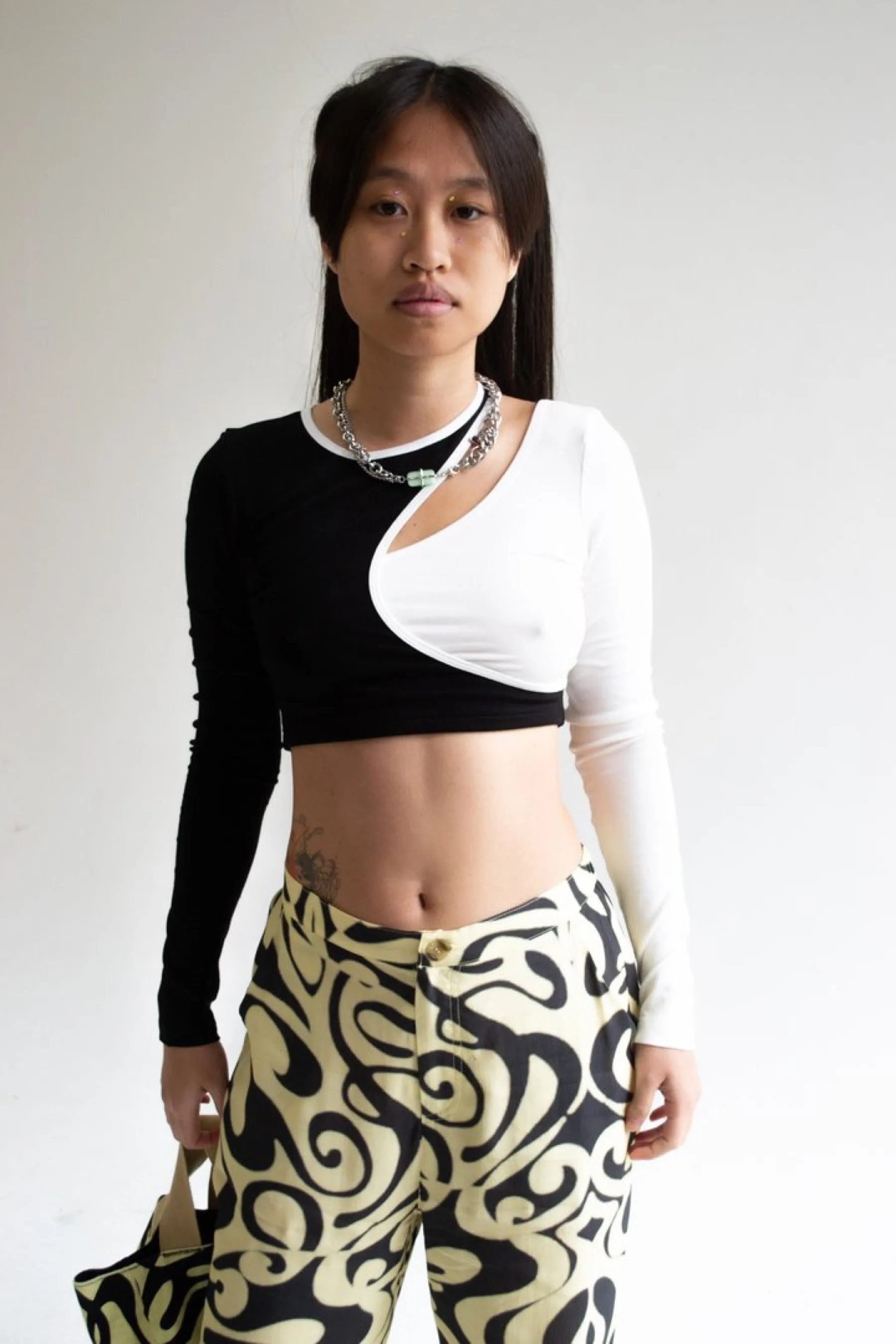 Black   White Leo Crop Top