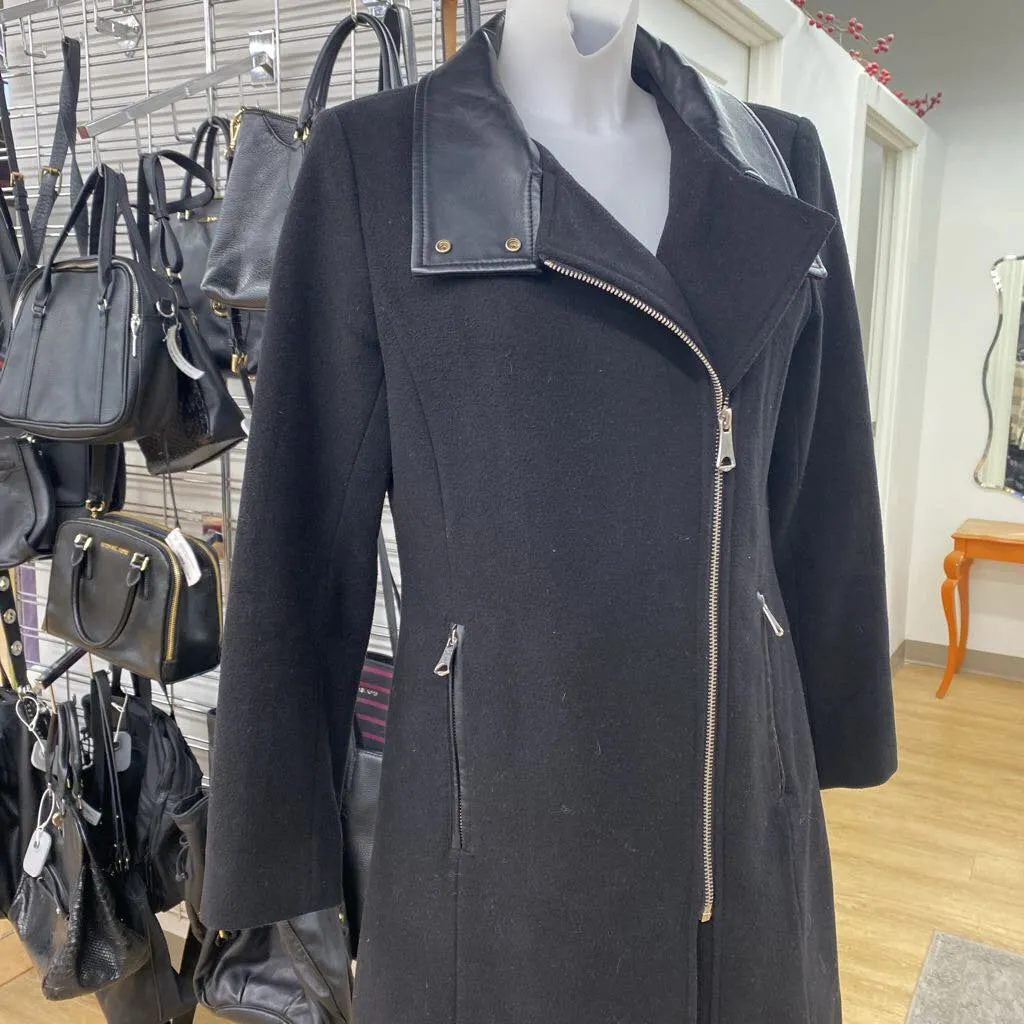 Black wool leather coat