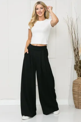 Black Woven Wide Leg Pants