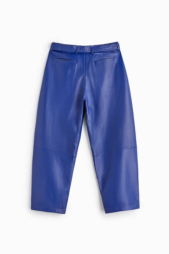 Blue Mens Sheep Skin Leather Real Biker Pants