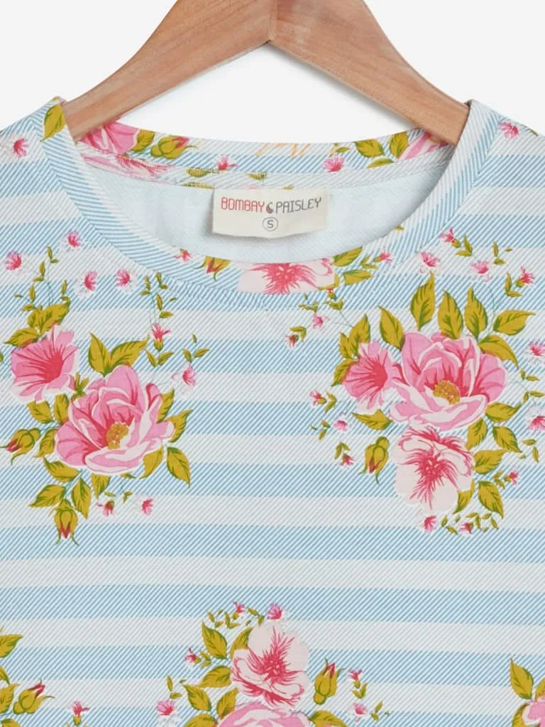 Bombay Paisley Blue Floral Print Crop-Top