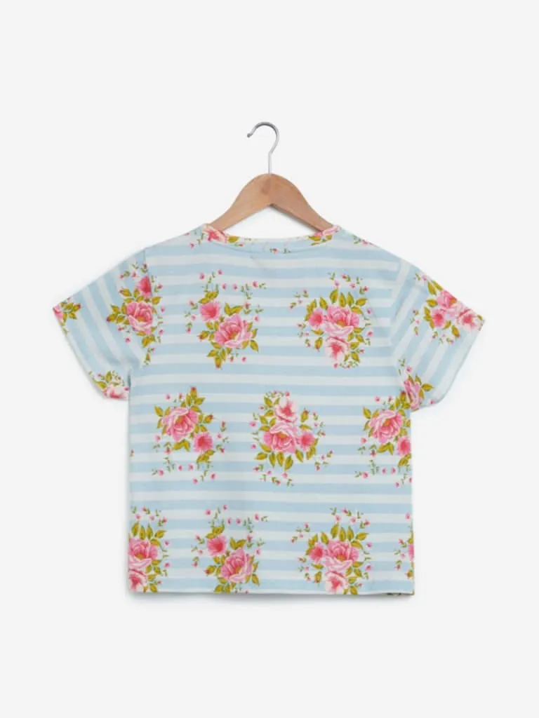 Bombay Paisley Blue Floral Print Crop-Top