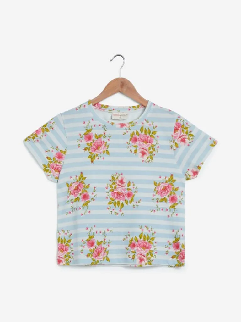 Bombay Paisley Blue Floral Print Crop-Top