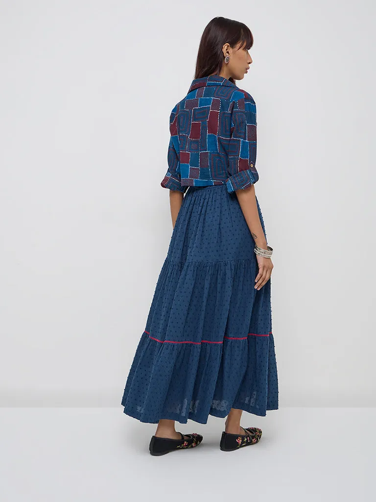 Bombay Paisley Indigo Cotton Tiered Dress with Jacket