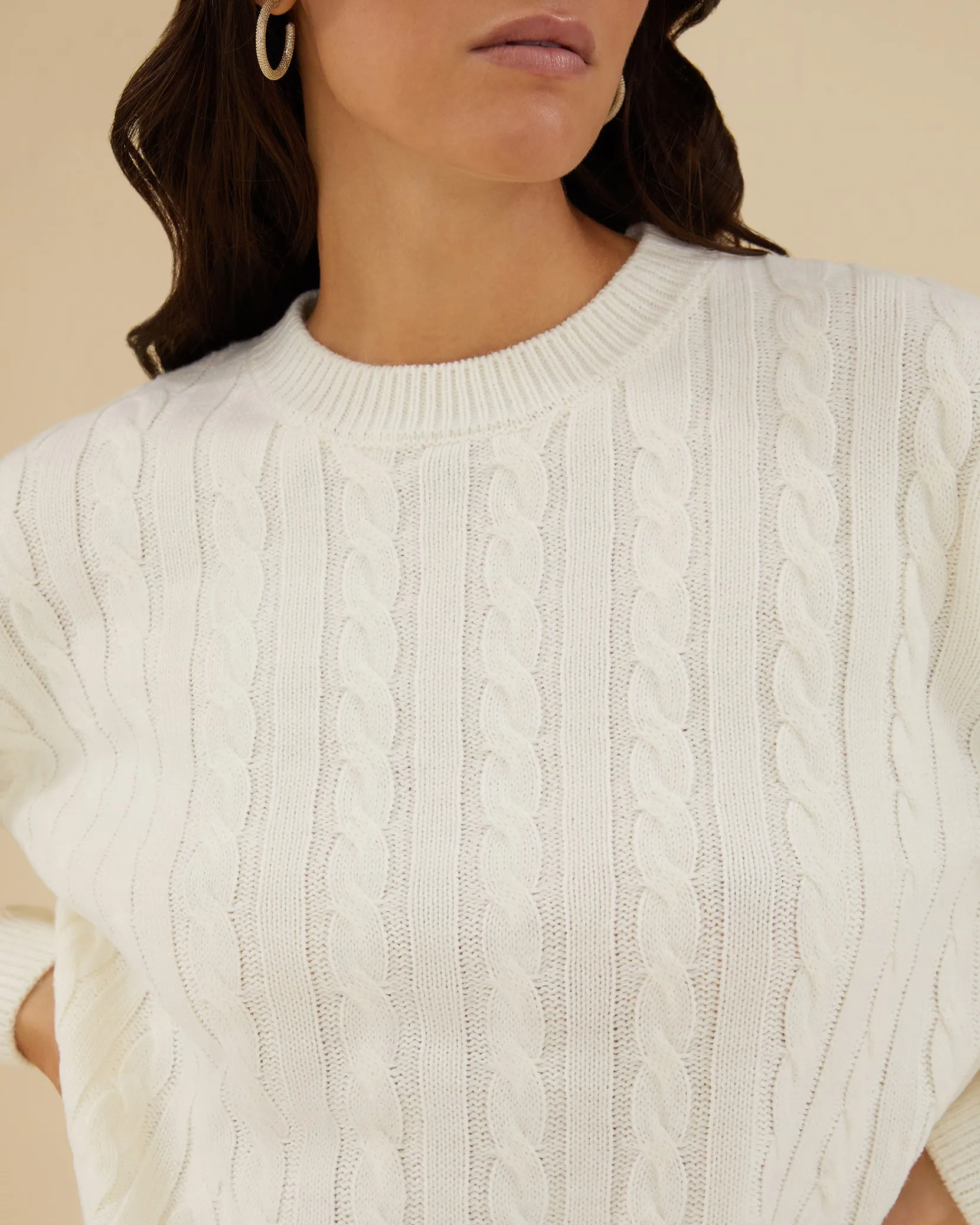 Boxy Cable Crew Sweater