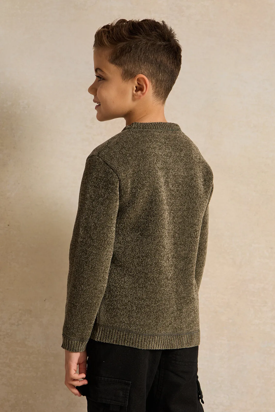 Boys Olive Plain Pullover