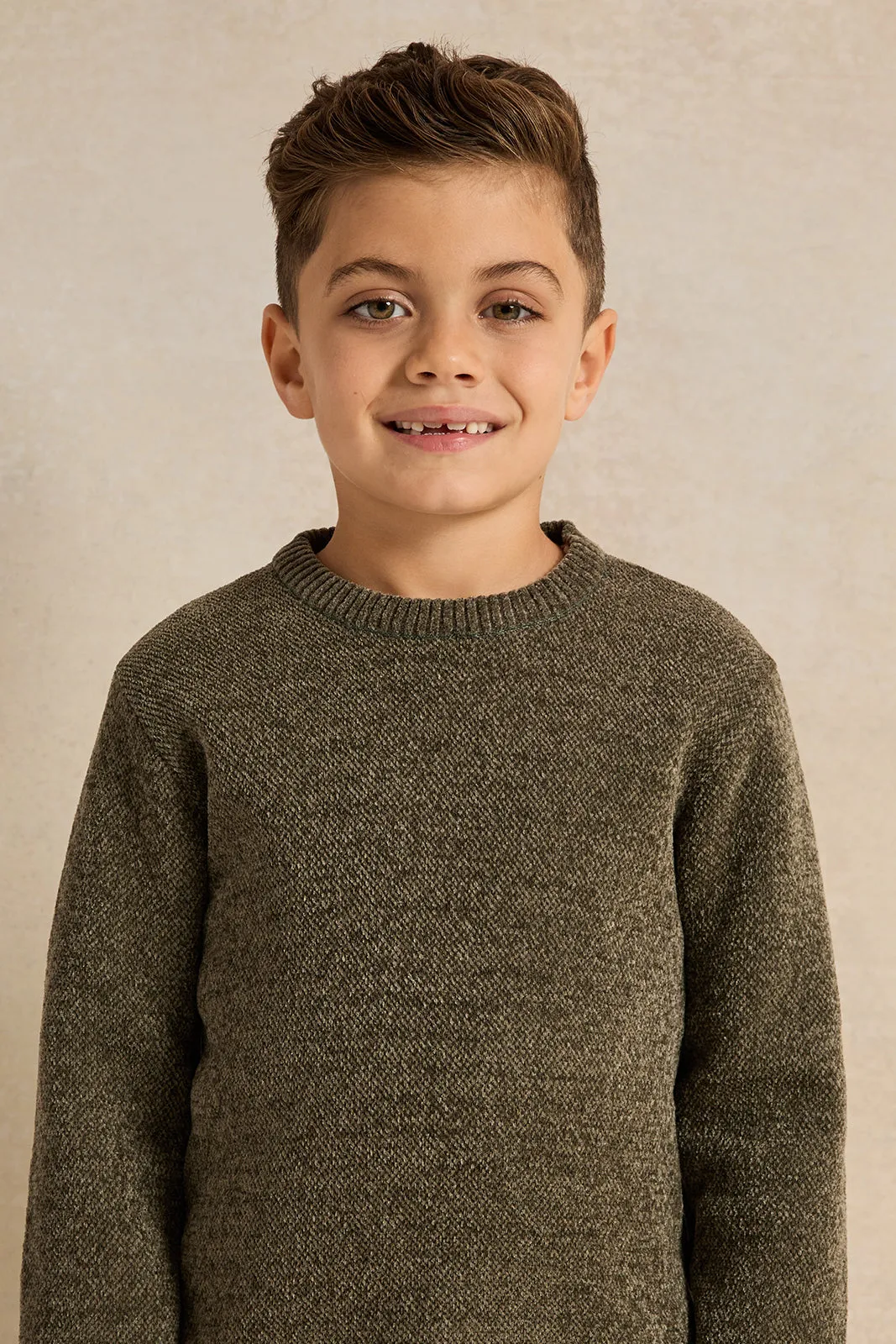 Boys Olive Plain Pullover