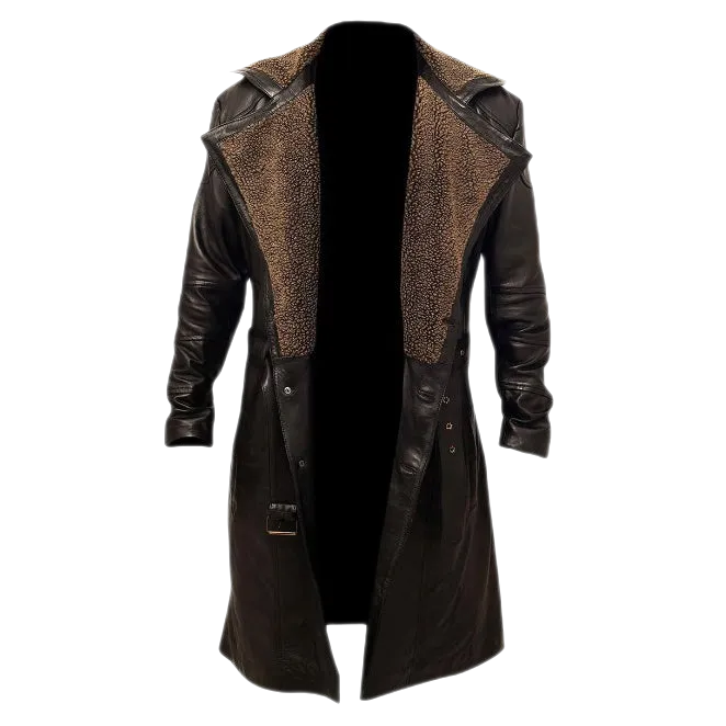 Brody Men's Leather Trench Coat With Faux Fur Lining Brown