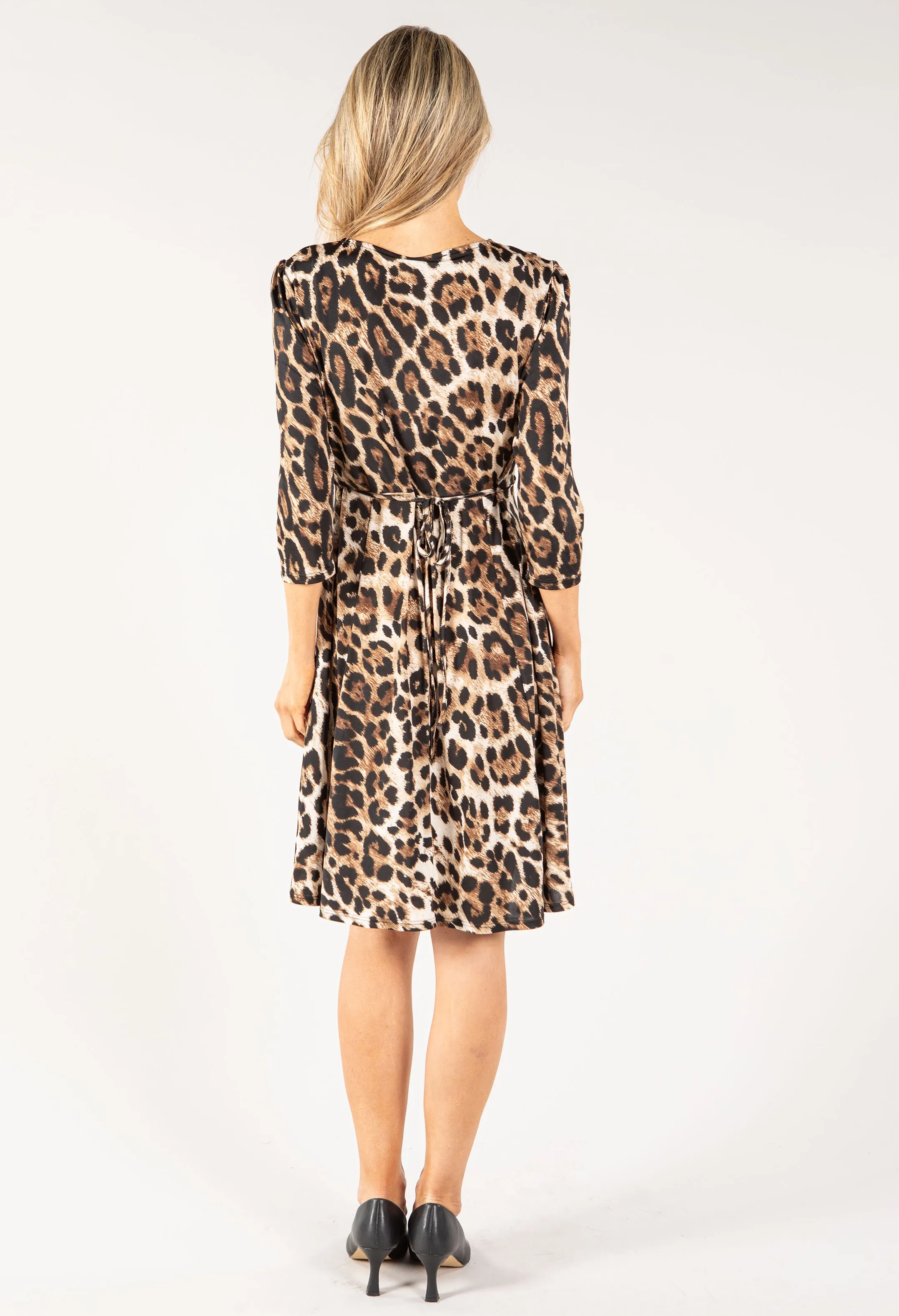 Buttoned V Neck Leopard Print Dress