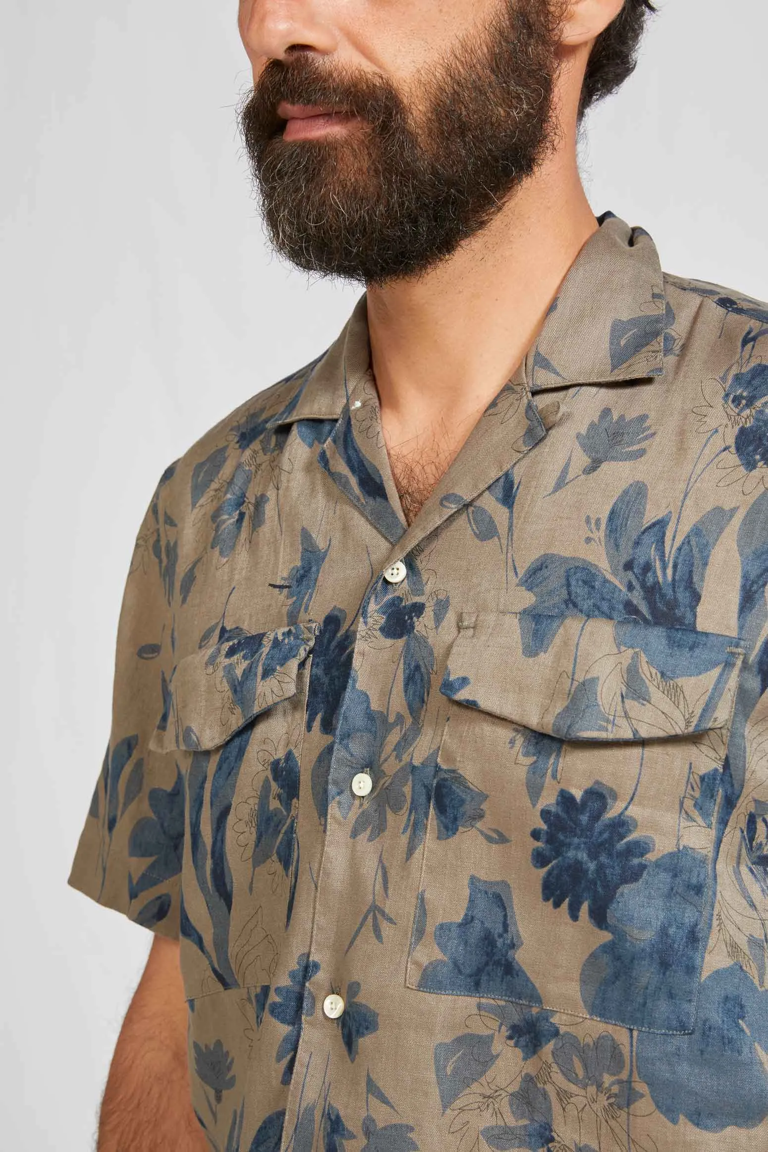 CAMP COLLAR hundred linen dark print 3146