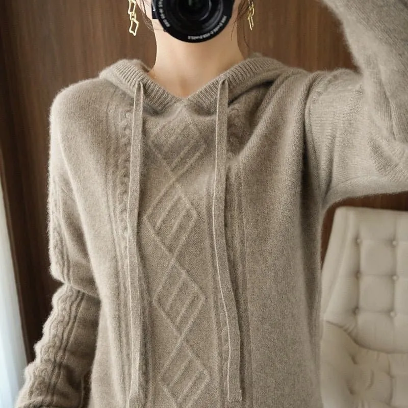 Cashmere Wool Hooded Sweater with Medium Stretch - Cozy & Stylish