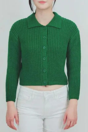 Chunky Knit Collared Cardigan in Green