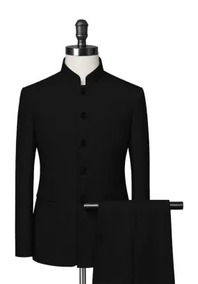 Classic Black Mandarin Collar Suit