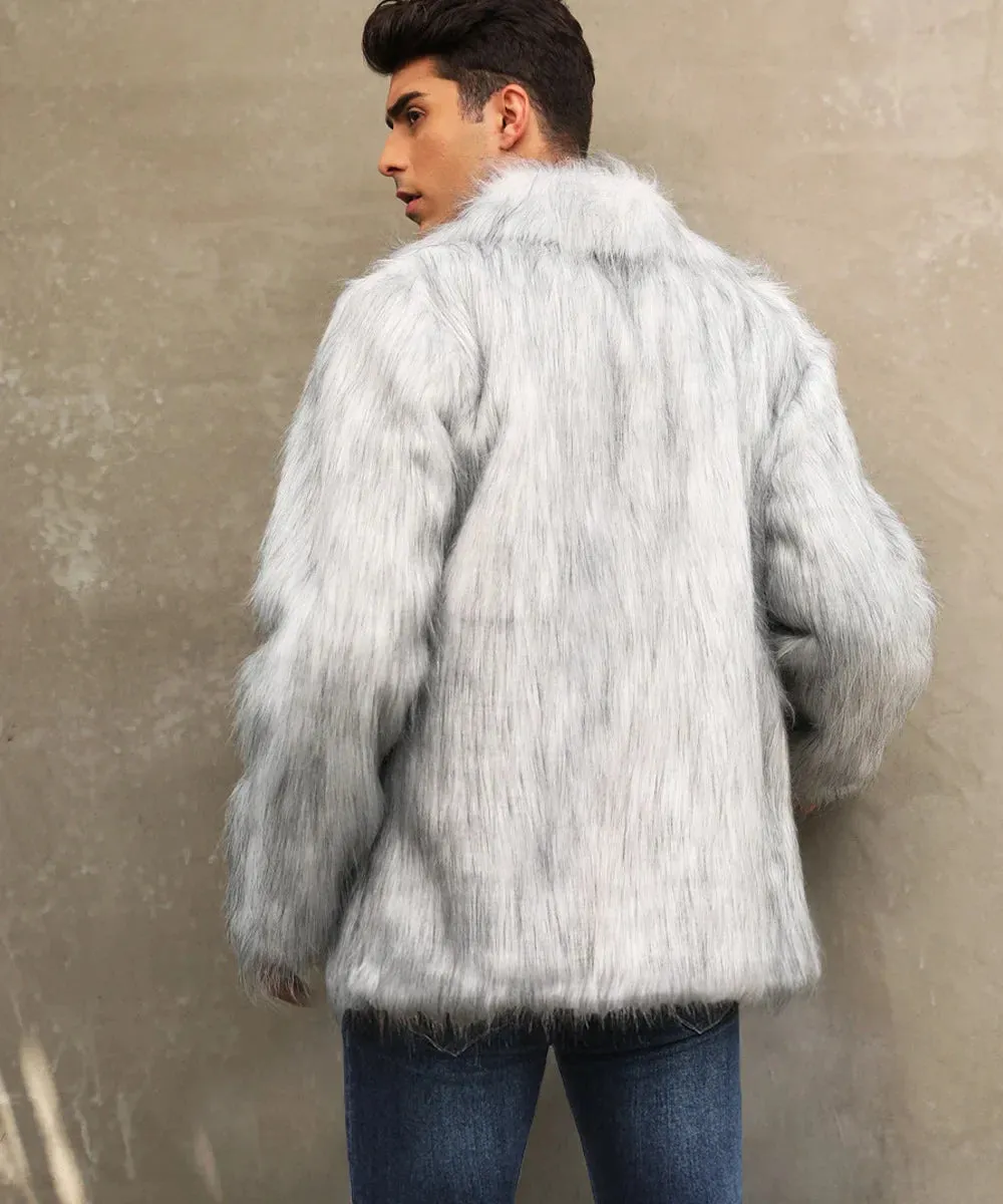 Cold-Weather Fox Look with Men's Faux Fur Coat Jacket