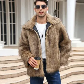 Cold-Weather Fox Look with Men's Faux Fur Coat Jacket