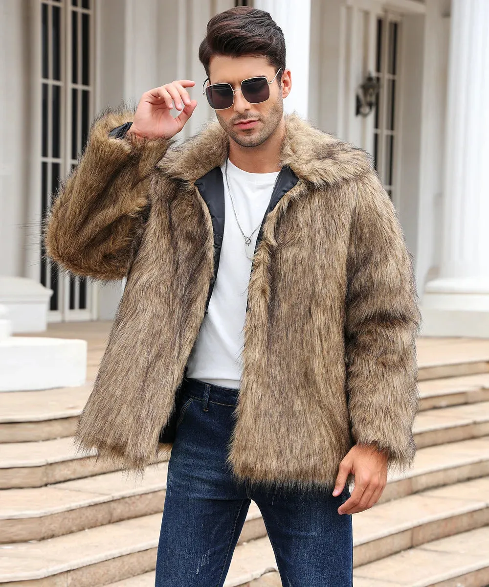 Cold-Weather Fox Look with Men's Faux Fur Coat Jacket